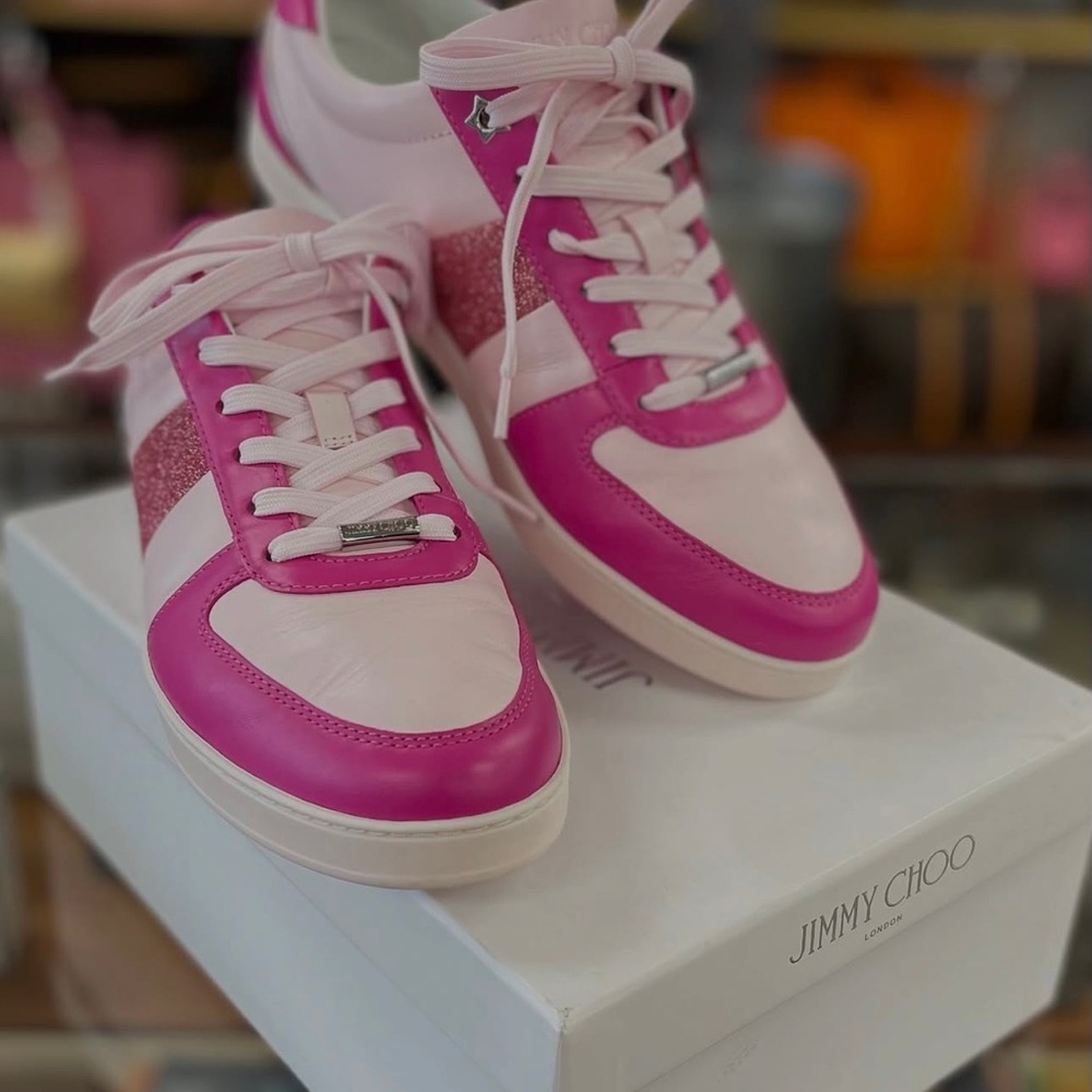 Jimmy Choo Pink and Glitter Sneakers